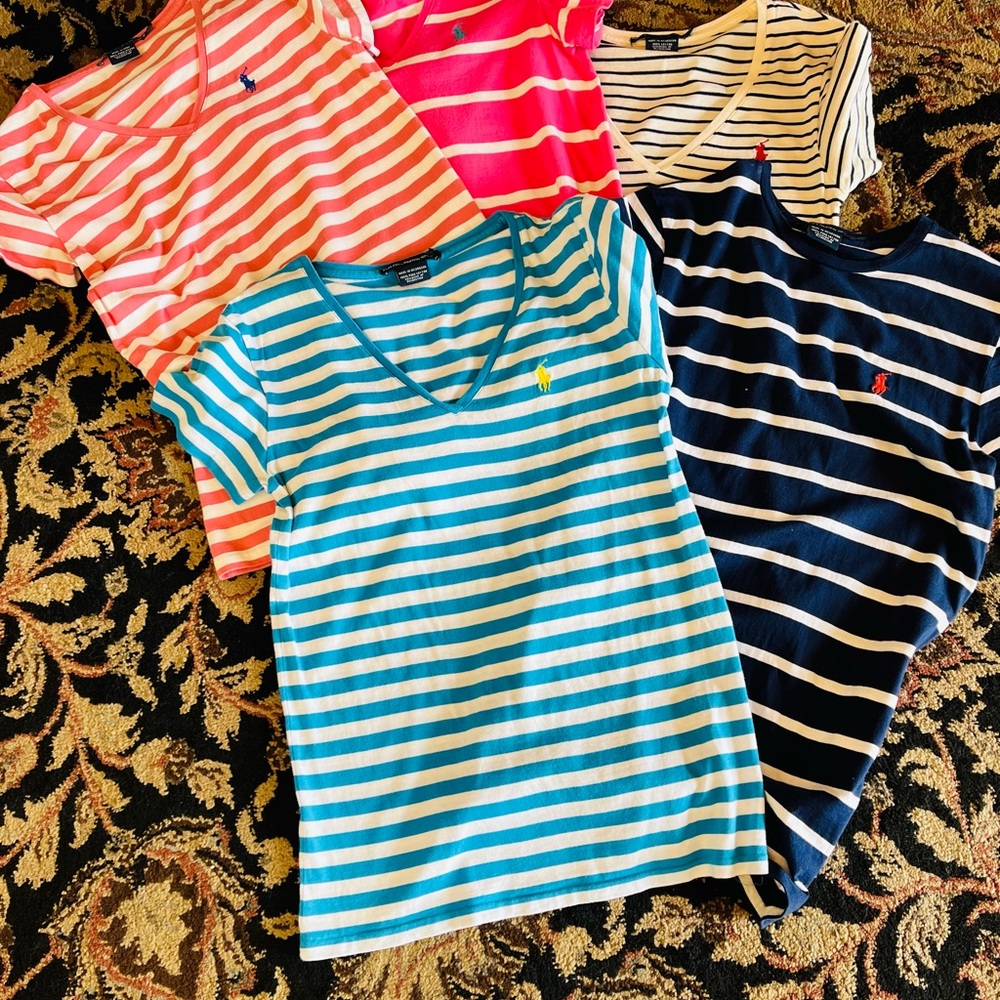 Lot of 6 Ralph Lauren Polo women Striped Tees. (3) Small and (2) XS